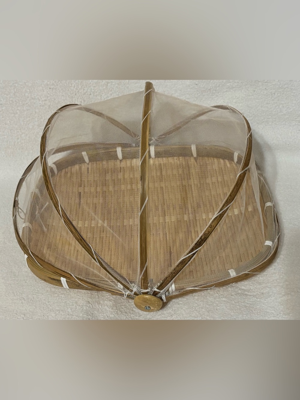 Bamboo Woven Food Cover with Mesh Netting - Natural Brown